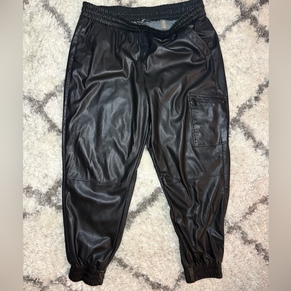 Karl Lagerfeld Paris Vegan Leather Drawstring Joggers - Picture 6 of 7